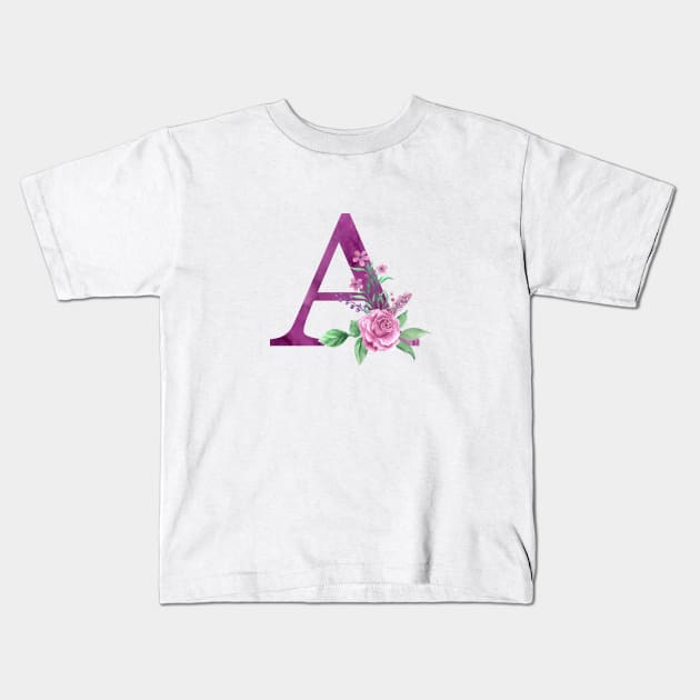 Floral Monogram A Beautiful Rose Bouquet Kids T-Shirt by floralmonogram